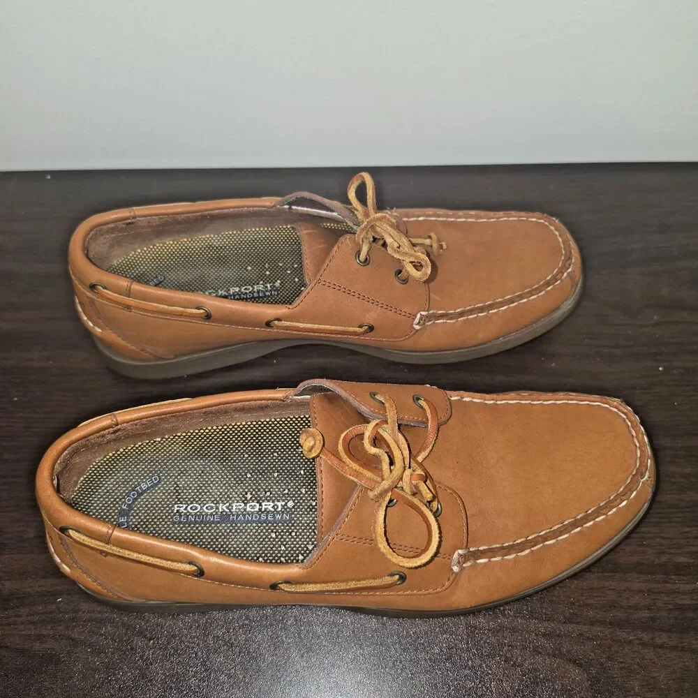 Rockport Genuine Handsewn Boat Shoes Men's 10.5M Brown Leather Moc Toe Casual